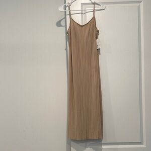 Elegant Tan Pleated Dress